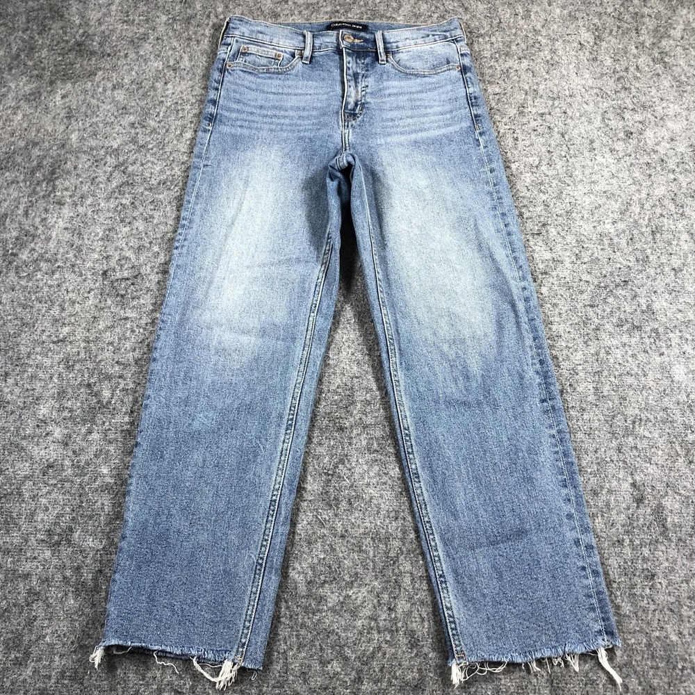 Calvin Klein Jeans Womens 27 Blue High Rise Straight Medium Wash Raw Hem